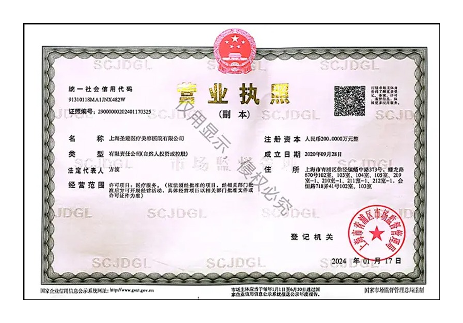 上海圣娅医疗美容医院有限公司营业执照